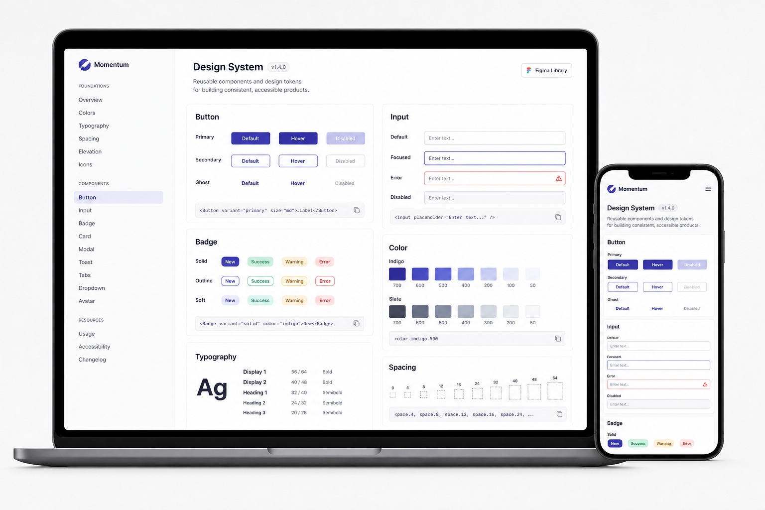 Design system — components & documentation